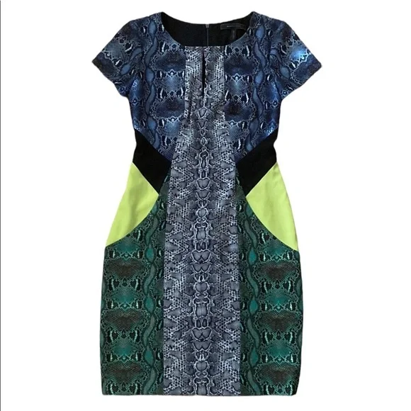 BCBGMaxazria Chole Dress Size Xsmall Snake Skin Blue Black & Green BCBG - Picture 3 of 6